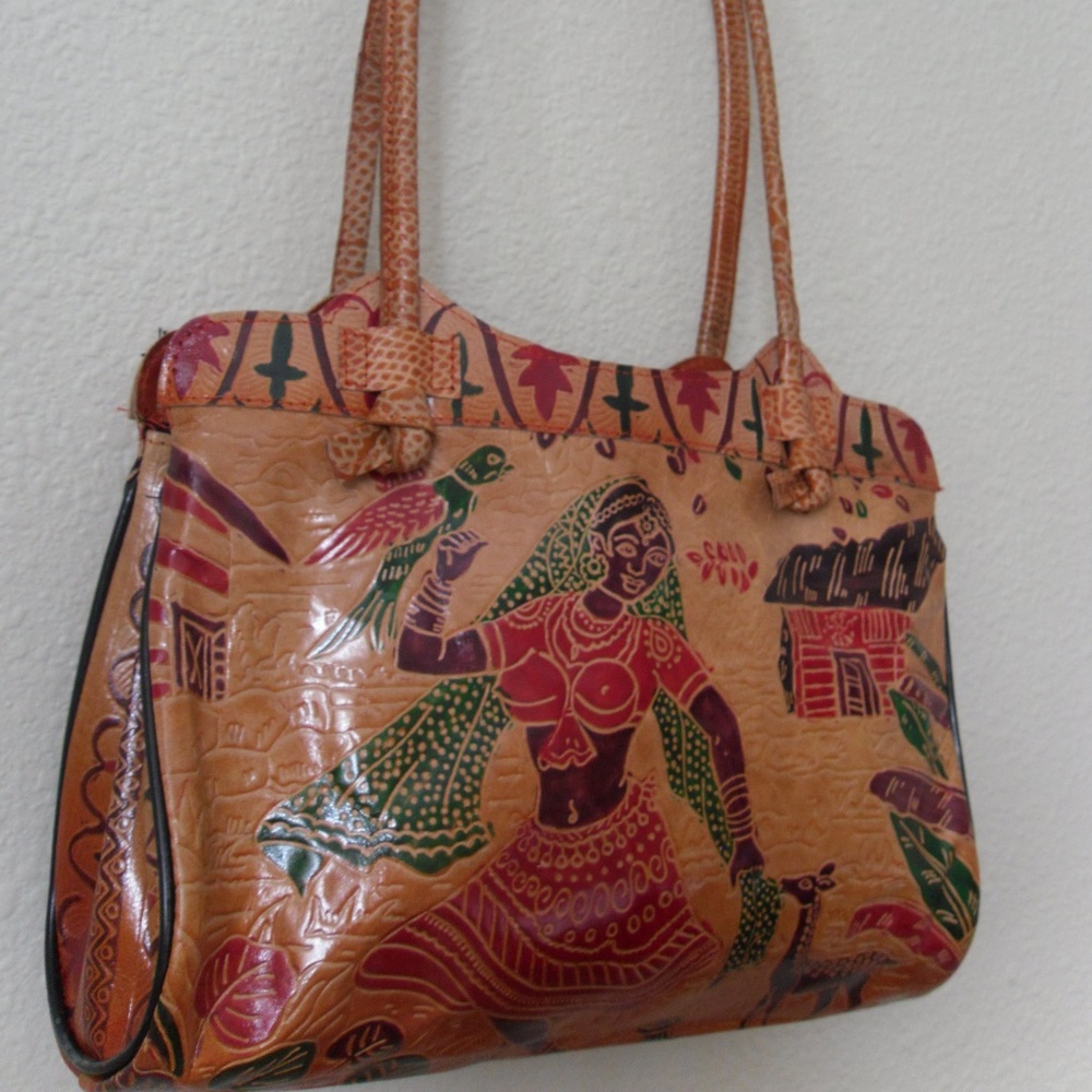 Vintage Handtooled Leather tote purse handbag